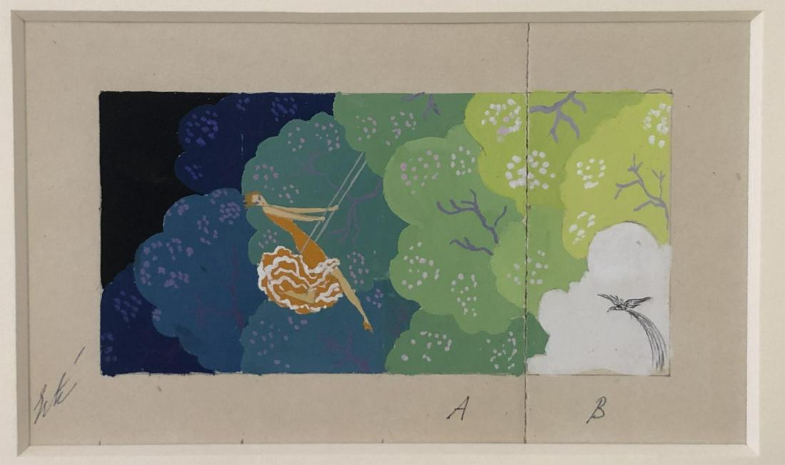 Erte, Original Gouache Rough Sketch "The Swing" (1 of 10)
