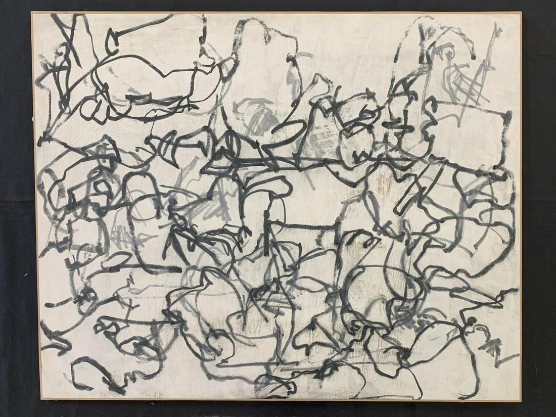 Beatrice Caracciolo, Mixed Media Mounted on Canvas: Beatrice Caracciolo (Born 1955), untitled mixed media on paper mounted on canvas, 2003. Overall size approx. 32" x 25-1/2". Verso is stamped with artist name, and features a gallery label from Charles