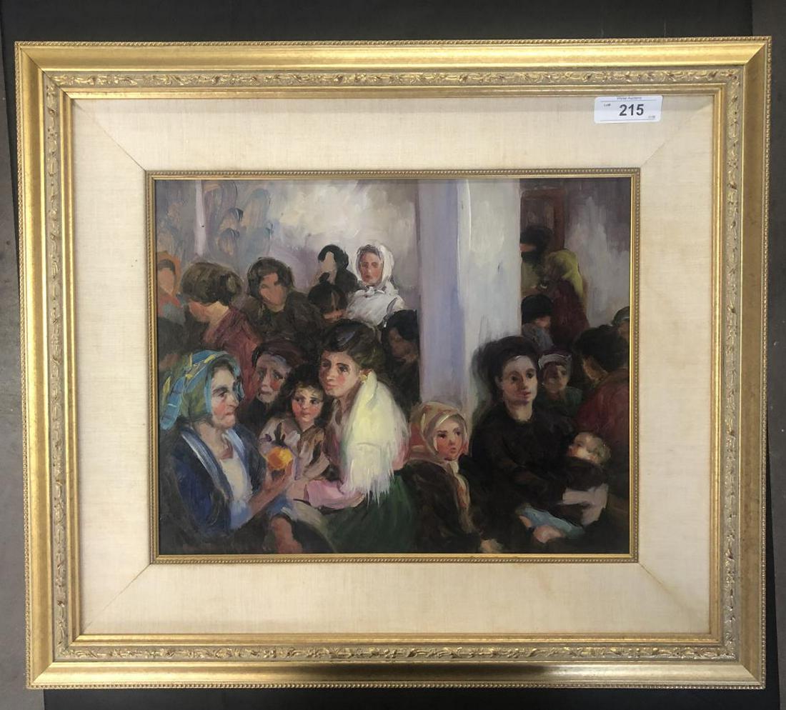 Susan Ricker Knox (1874 - 1959) Oil on Board.: Ellis Island Circa 1920. Signed lower left. 15 1/2" x 19" Wonderful Painting.