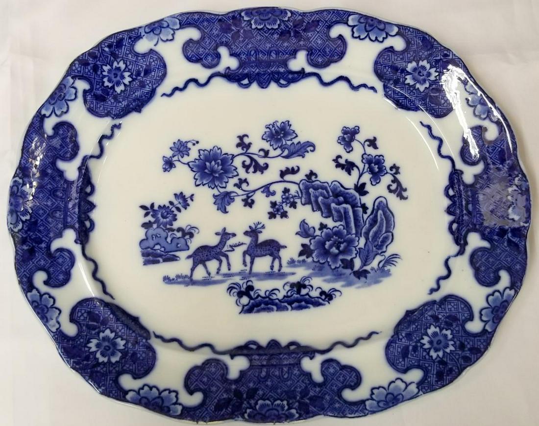 Scallop-edged Flow Blue Porcelain Platter (1 of 4)