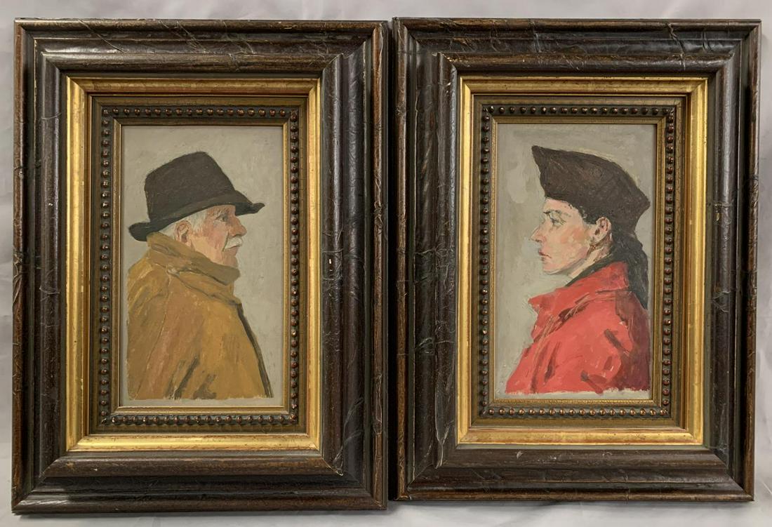 Delphine Garcia & Debord. Oil on Board: Pair of Portraits. One Intiialled on Back JD for Debord the other initialled DG for Delphine Garcia. Each 5" x 8 1/2. This lot is being offered on behalf of the New York County Public Administrators O
