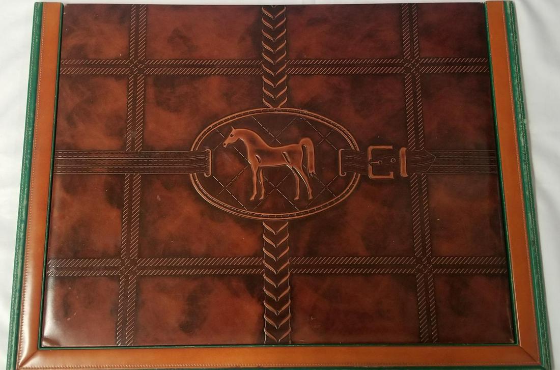 Gucci Leather Horse Blotter.: Brown Leather blotter shows use, 18" x 24"