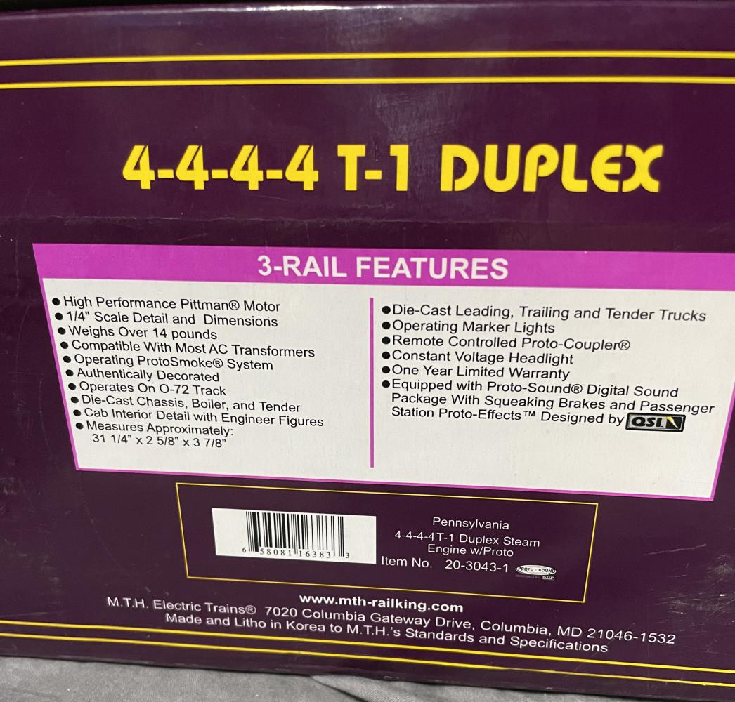 MTH 20-3043-1 PRR T1 Duplex Articulated (1 of 2)