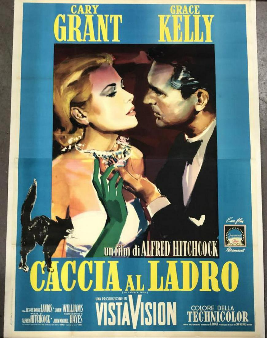 R-1964 To Catch a Thief, Italian 4 Fogli Poster: To Catch a Thief (Paramount, R-1964), Italian 4 - Fogli (Approx. 55" X 78"). Artwork by Ercole Brini. Starring Cary Grant and Grace Kelly. Poster features a great image of the two stars. Poster is lin
