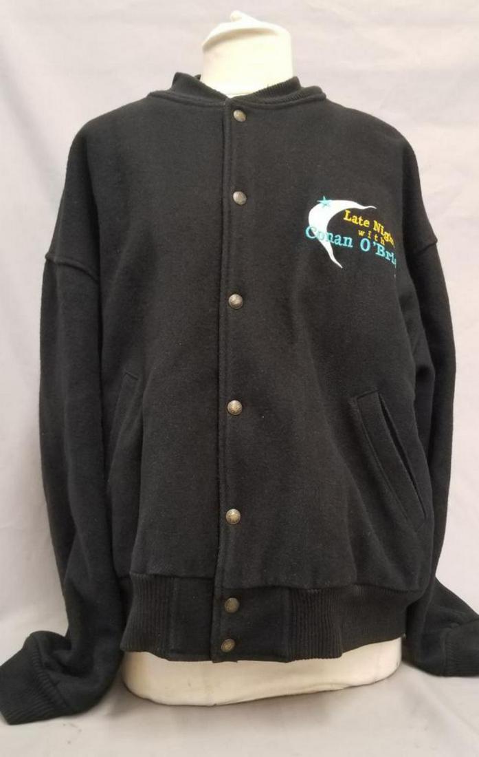 Late Night with Conan O'Brien Wool Crew Jacket: Offered is an Original Crew Member Jacket from the "Late Night with Conan O'Brien" Show. This jacket is from the First Season. Wool jacket, Size XXL, with 3 color logo on front. Original interior tag 