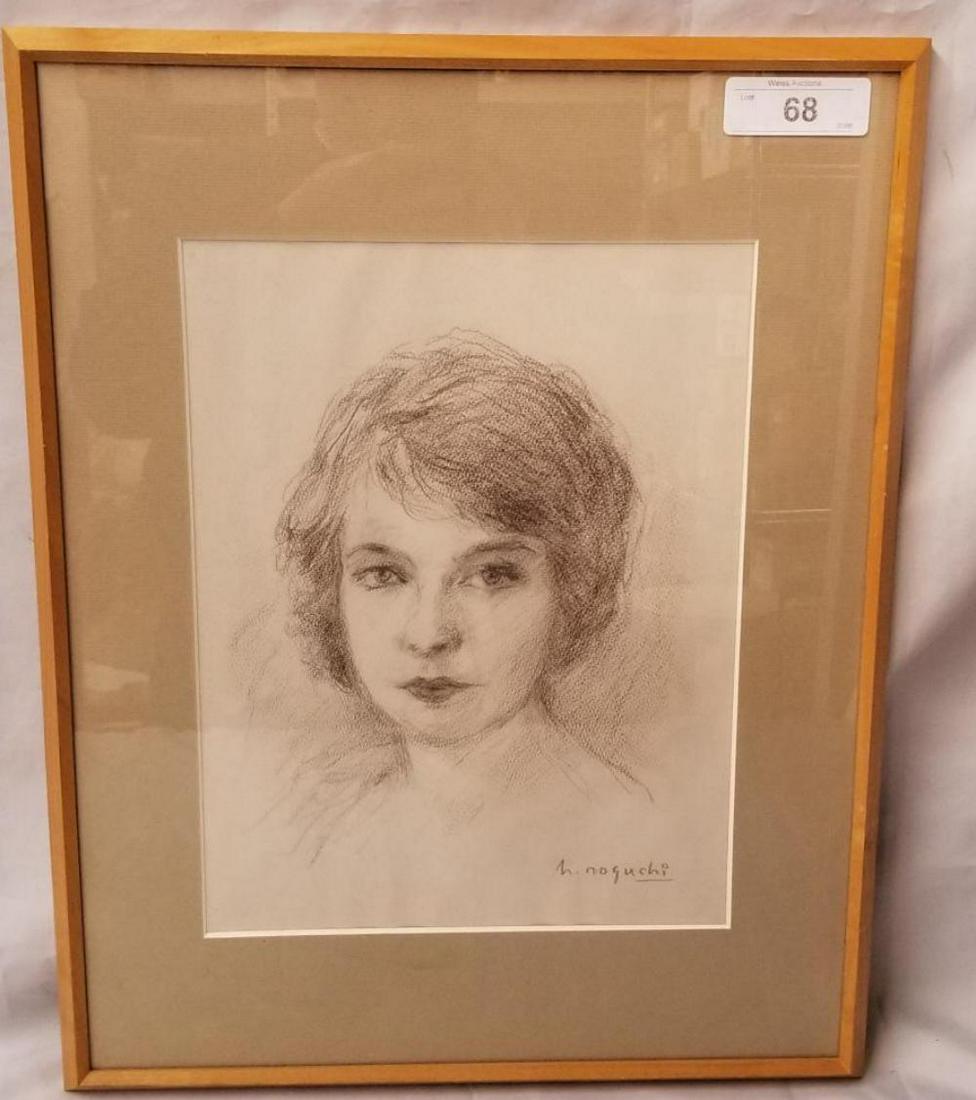 Lillian Gish. Original Noguchi Charcoal Portrait.: Isamu Noguchi Charcoal Portrait 10 x 13" portrait was accompanied by a note from Frasher and a sheet of commemorative stamps honoring Naguchi. the stamps are in a lot of US stamps in our stamp auction