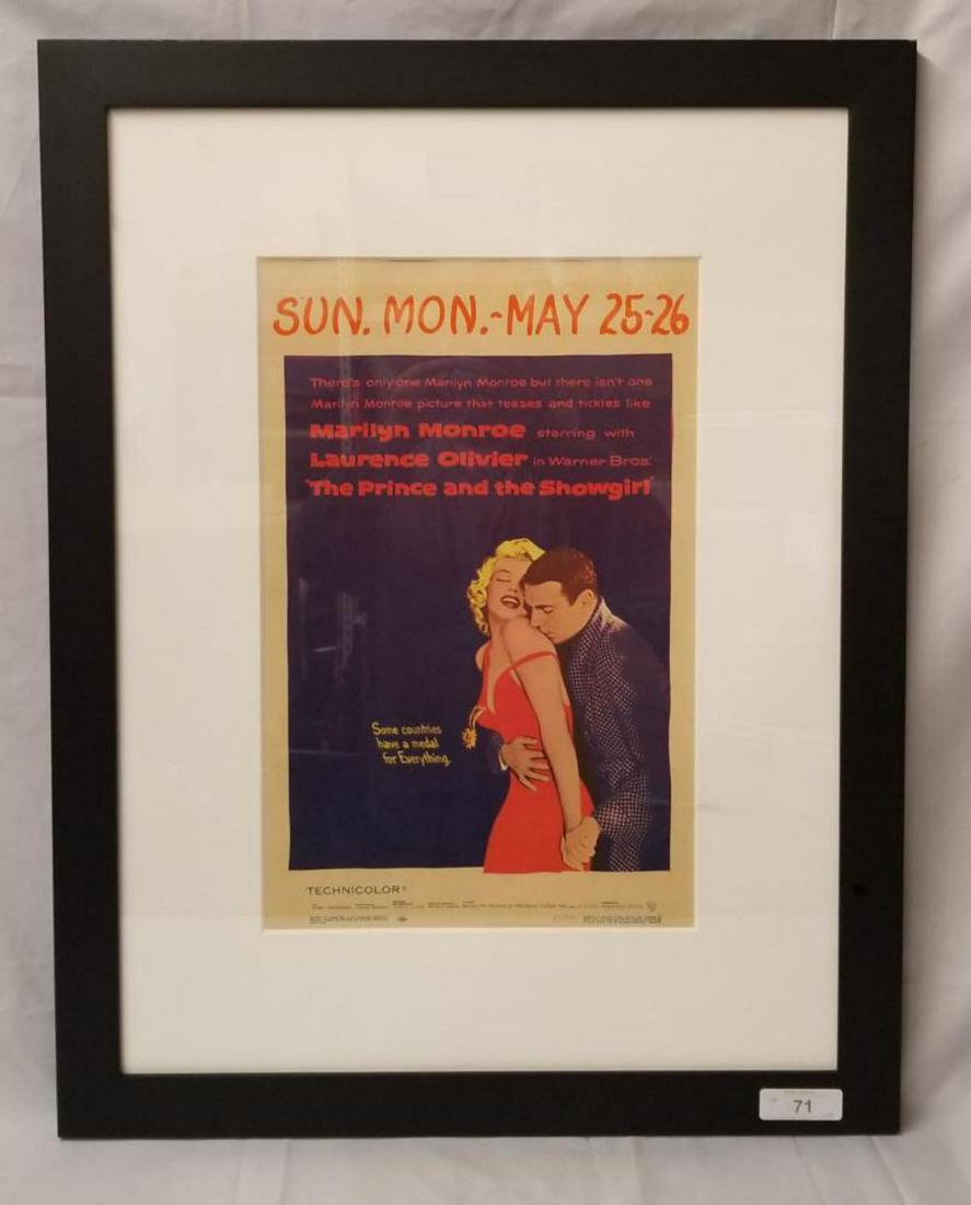 1957 Prince and the Showgirl Window Card: The Prince and the Showgirl (Warner Brothers, 1957). Window Card (14" X 22"). Romance. Starring Marilyn Monroe, Laurence Olivier. Directed by Laurence Olivier. Appears unrestored, however not examined