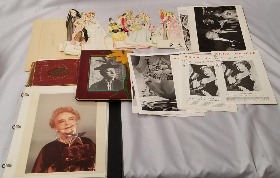 Hollywood Estate Lot.: Lot includes Items relating to Lillian Gish including paper doll cut outs, signed Alec Guiness Photo, Autograph Album includes George Raft, Shirley Temple, Rosalind Russell, Paulette Goddard and many 