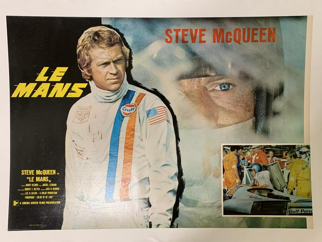 1971 Steve McQueen Le Mans Photobusta Poster: Scarce, large format photobusta poster on glossy paper, "Le Mans", 1971. Printed in Italy By Rotograph-Roma. Linen backed. Poster image approx. 38" x 26-1/2". Fine condition.
