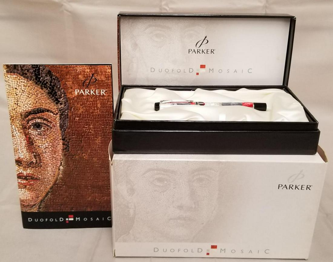 Parker Duofold Mosaic Fountain Pen - Red: Red Mosaic with Medium Nib. Includes original Box/Sleeve and papers within the box. From the Estate of Joseph Callahan