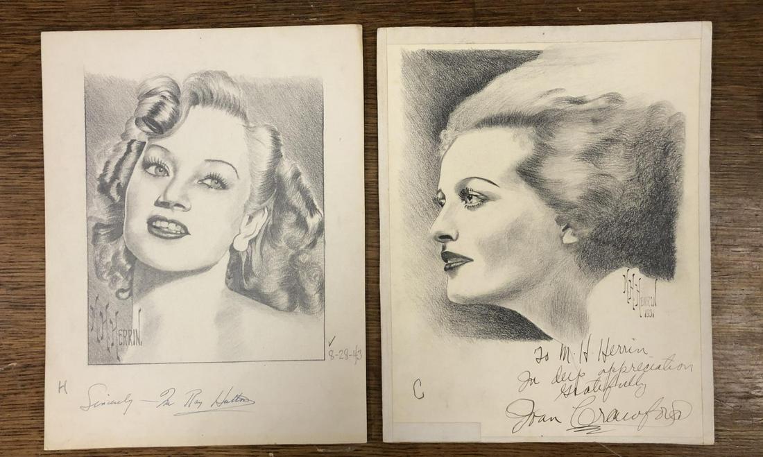 M. H. Herrin. Lot of Two Celebrities.: Includes Joan Crawford and Ina Ray Hutton. extremely nice signatures and excellent drawings.