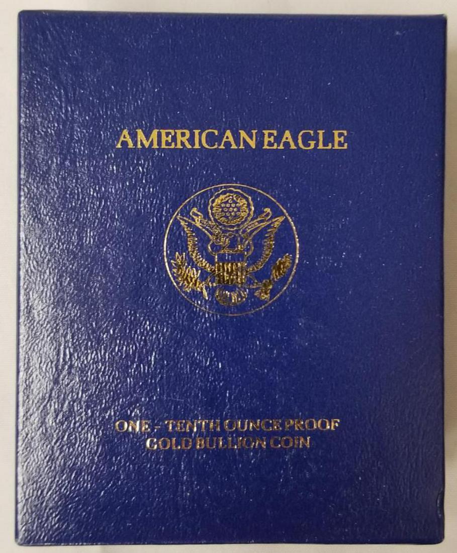 American Eagle 1/10 Ounce Gold Eagle Proof Coin.: In original box. This lot is being sold on behalf of the New York County Public Administrators Office from the Estate of Rene Fuss.