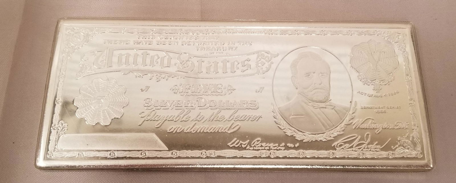 One Troy Pound of Silver. $5.00 Bank Note (1 of 2)