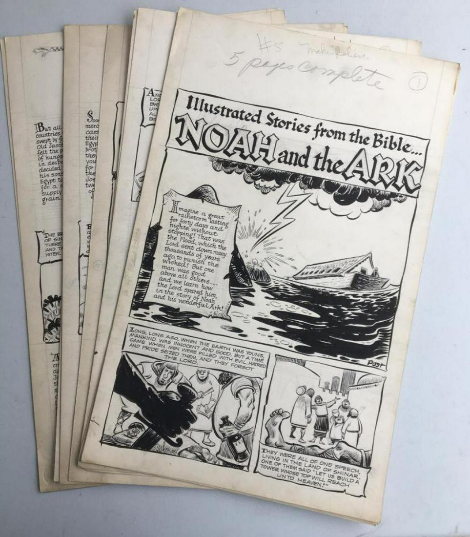 Make Believe Comics. Baily Archive (2) Stories.: (10) Pages each story five pages includes. Illustrated Tales from the Bible. Noah and the Arc & Joseph and His Brothers. 14 1/2" x 23 1/2" Both signed by Howard Post.