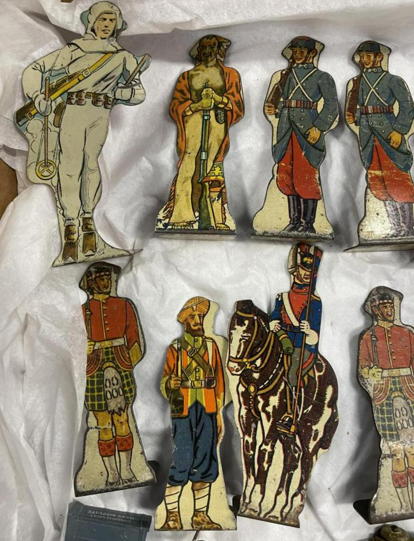 28+ Toy Soldiers and Vehicles: Includes Marx, Manoil, Barclay, Auburn, TootsieToy, Modern & Others. Zeppelin is Cast iron. Condition Varies from Light to heavy playwear, so Examine closely.