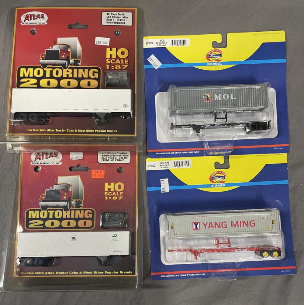 18 Atlas & Athearn Containers with Trailers: Includes 14 Atlas and 4 Athearn examples. All appear new in packaging.