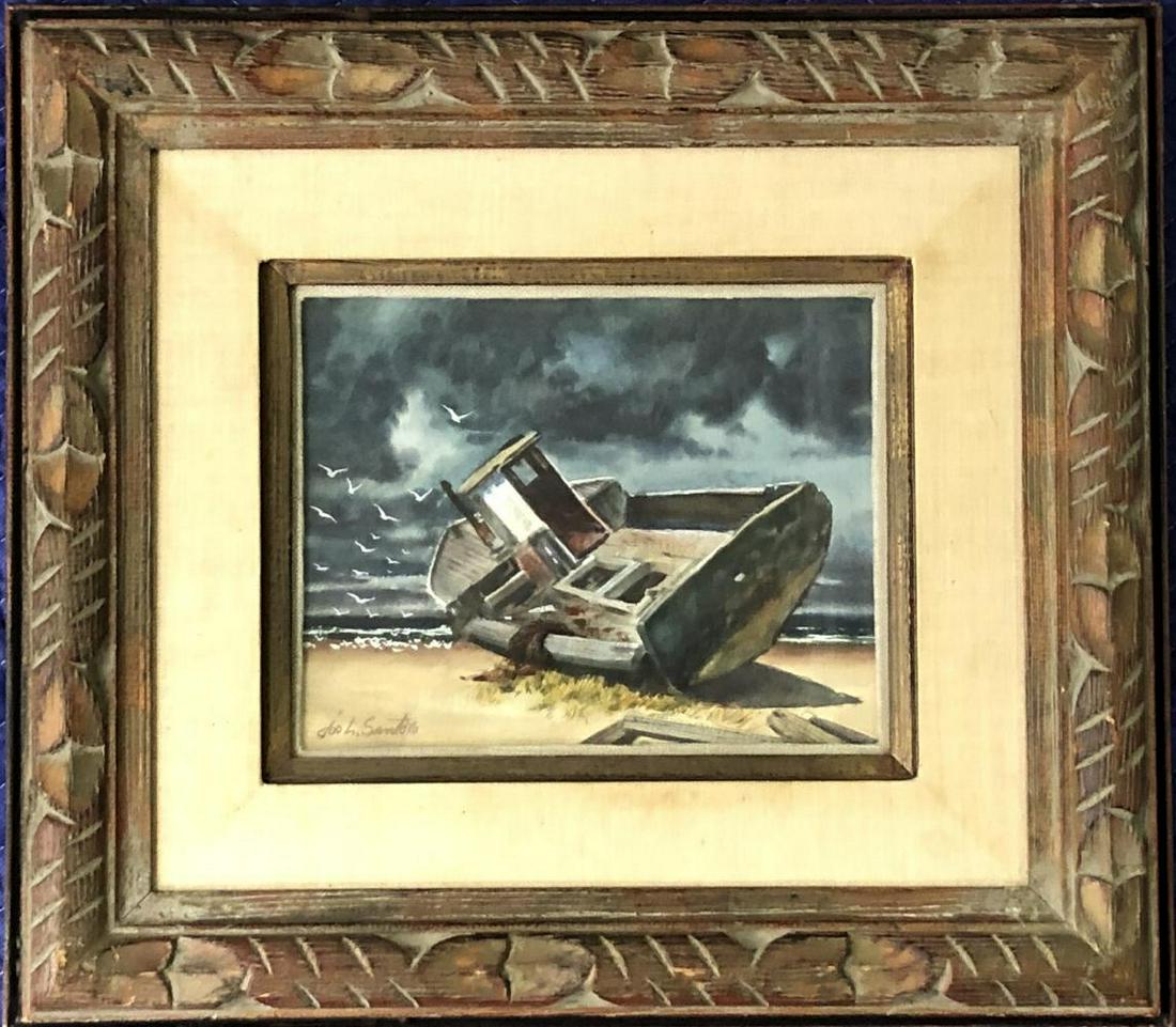 Joseph L C Santoro, Watercolor, "Boat Scene" (1 of 4)
