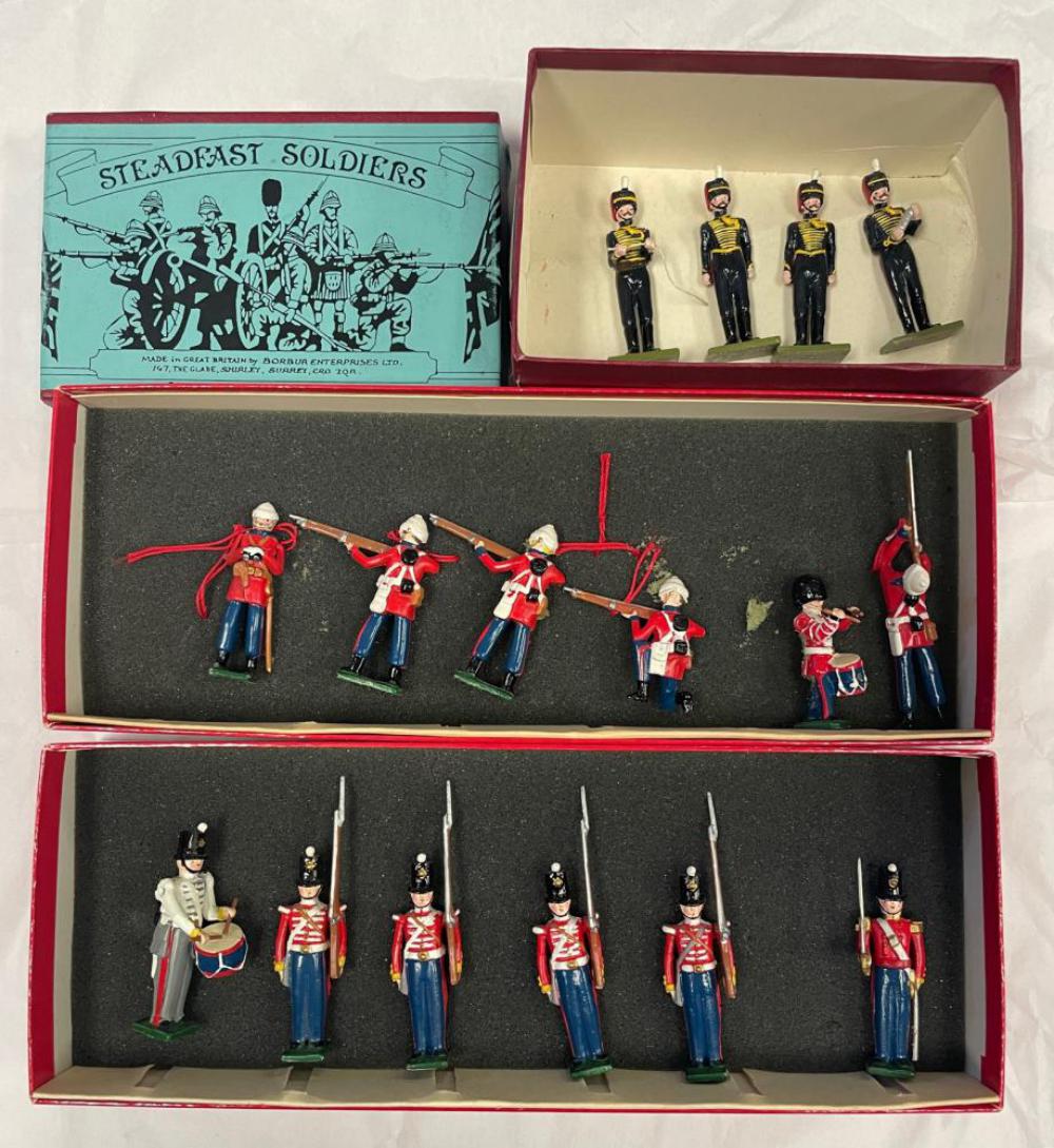 Modern Toy Soldier Lot: Inlcudes Partial Steadfast Artillery crew with box; Warwick 21b Royal Light infantry 1897, 6pc; Warwick 38th Foot, 1864, 6pc. All show light wear with boxes.