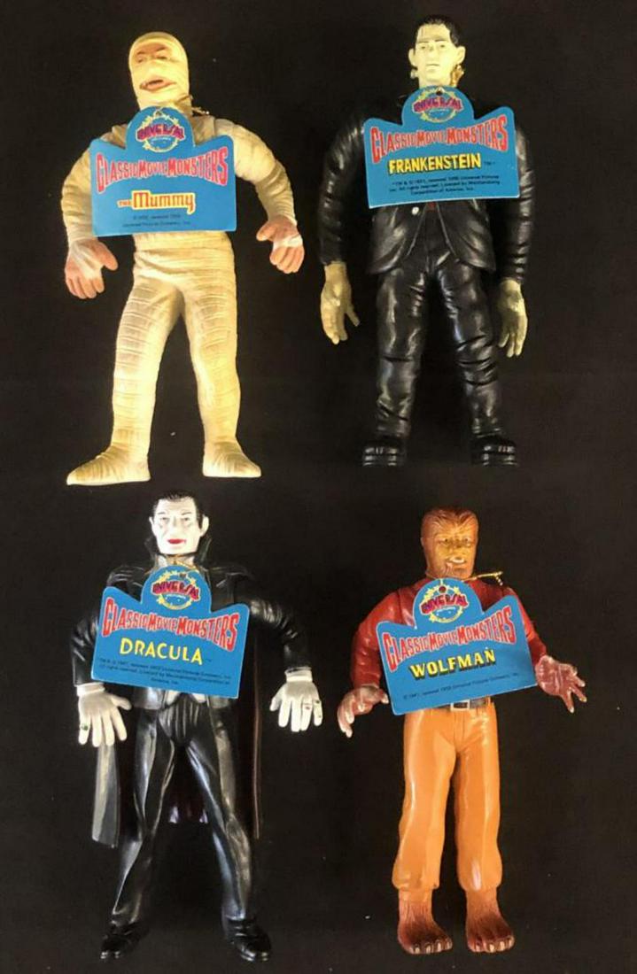 1986 Imperial Universal Classic Movie Monsters: Complete set of 4, loose, no boxes. Includes Dracula, Wolfman, Mummy, and Frankenstein. Each includes original hang tag. Figures are approx. 8" tall. Excellent condition.
