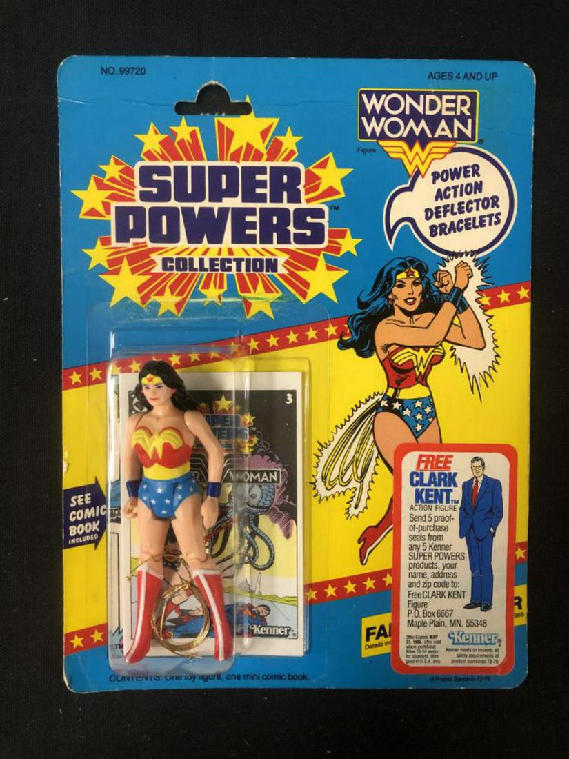 1985 MOC Kenner Super Powers Wonder Woman: Mint on Card, Super Powers "Wonder Woman" action figure by Kenner, 1985, 23 Back. Blister is clear and well attached to the card, with very light lifting around the edges. Figure has never been remove