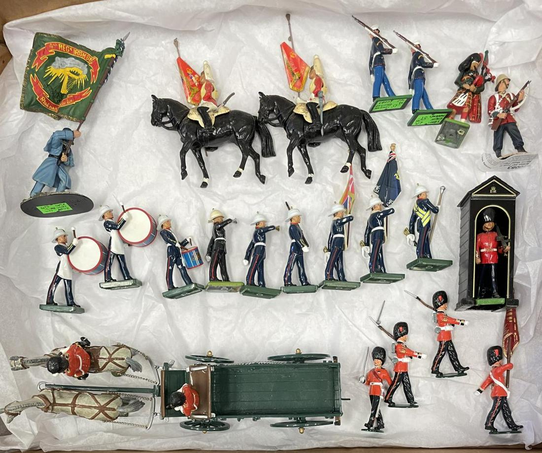 Modern Britains English Soldiers: Includes a Black Watch HD service Wagon with crew; 9pc Royal Marine Band; Irish Flag bearer and more! All are like new. From The estate Collection of Ken Davies. Some of these pieces may have been use