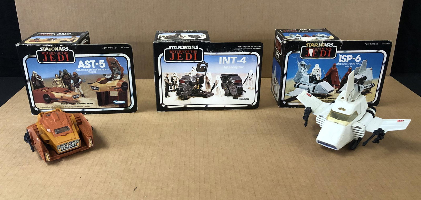 1983 Star Wars ROTJ Lot of Mini Rigs, Boxed: Vintage Lot of 3, Boxed Star Wars Mini Rigs. Includes INT-4 sealed in box,, ISP-6 loose & complete in opened box, no insert or instructions, and AST-5 loose & complete in opened box, no insert or inst