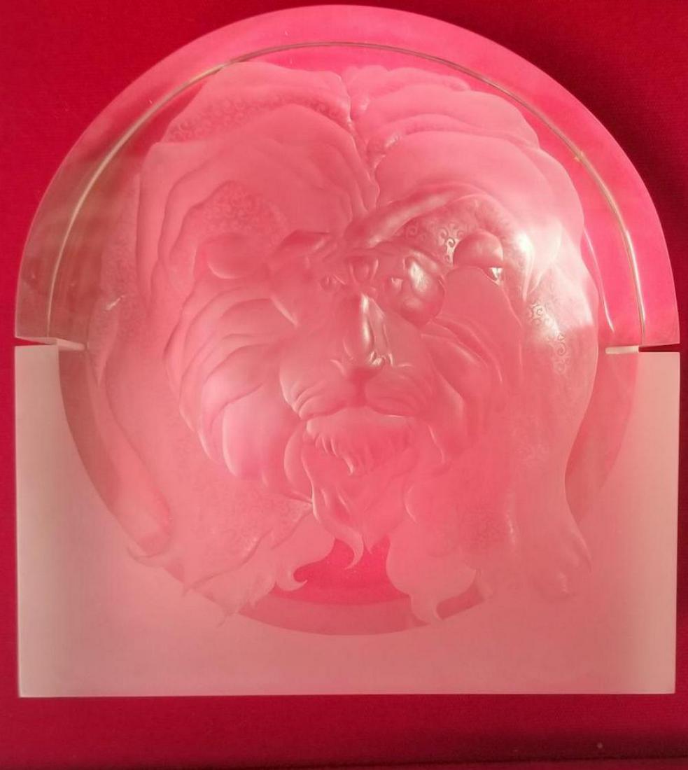 Steuben Intaglio Regal Lion.: 5 1/4" x 5" in original box.