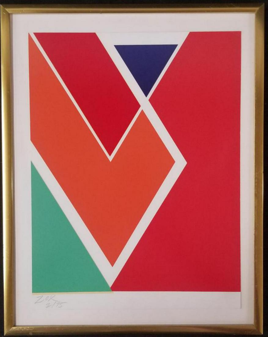 Larry Zox, Signed Abstract Silkscreen: Untitled, abstract silkscreen of geometric shapes. Pencil signed lower left and numbered 2/75. Paper size approx. 9-1/4" x 12-1/4".