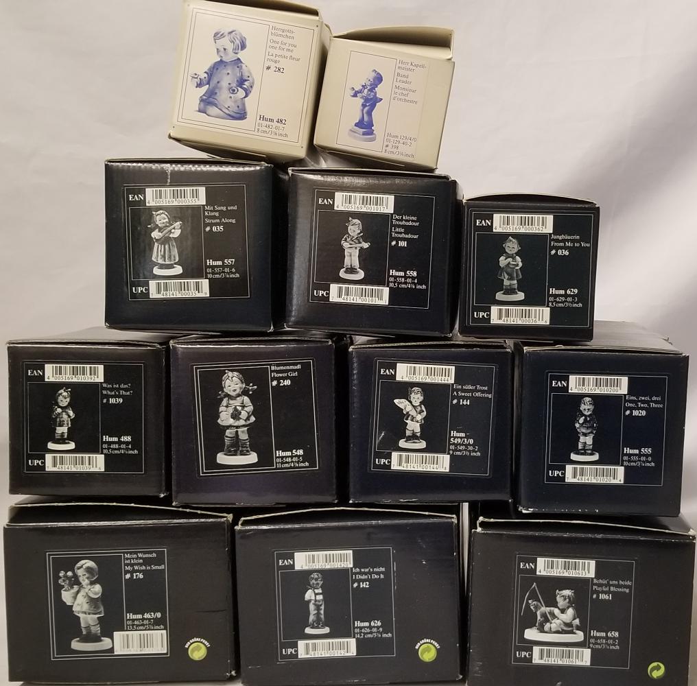 Hummel Lot of (12) As New in Boxes.: Includes #'s 035, 036, 101, 142, 144, 176, 240, 282, 398,1020, 1039 & 1061.