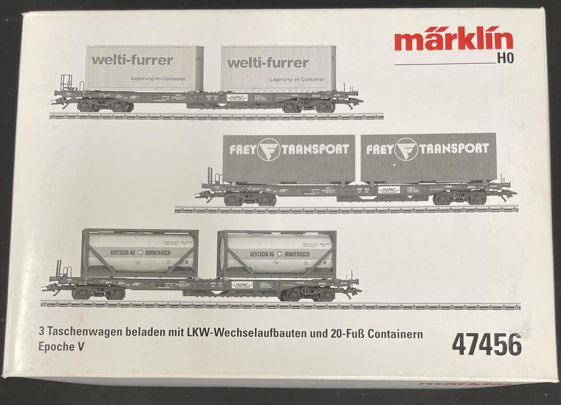 Marklin HO 47456 12-Pack Container Cars: Includes 3 each of 4 road names. They appear like new in boxes with master box.