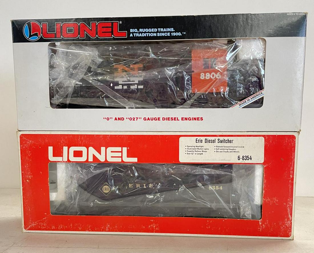 Lionel 18806 and 8354 Diesel Locomotives: Includes an 8354 Erie NW2 Diesel; 18806 NH SD-18 Diesel. They show very light runtime with boxes.