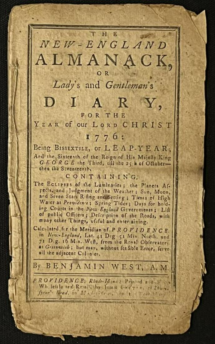 The New England Almanack 1776: By Benjamin West. Providence Rhode Island. Complete and Original