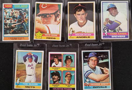 1976 Topps Baseball Complete Set: Complete set of 660 cards. Checklist cards are unmarked. Mixed condition, some edge and corner wear. For condition on specific cards, please contact us.