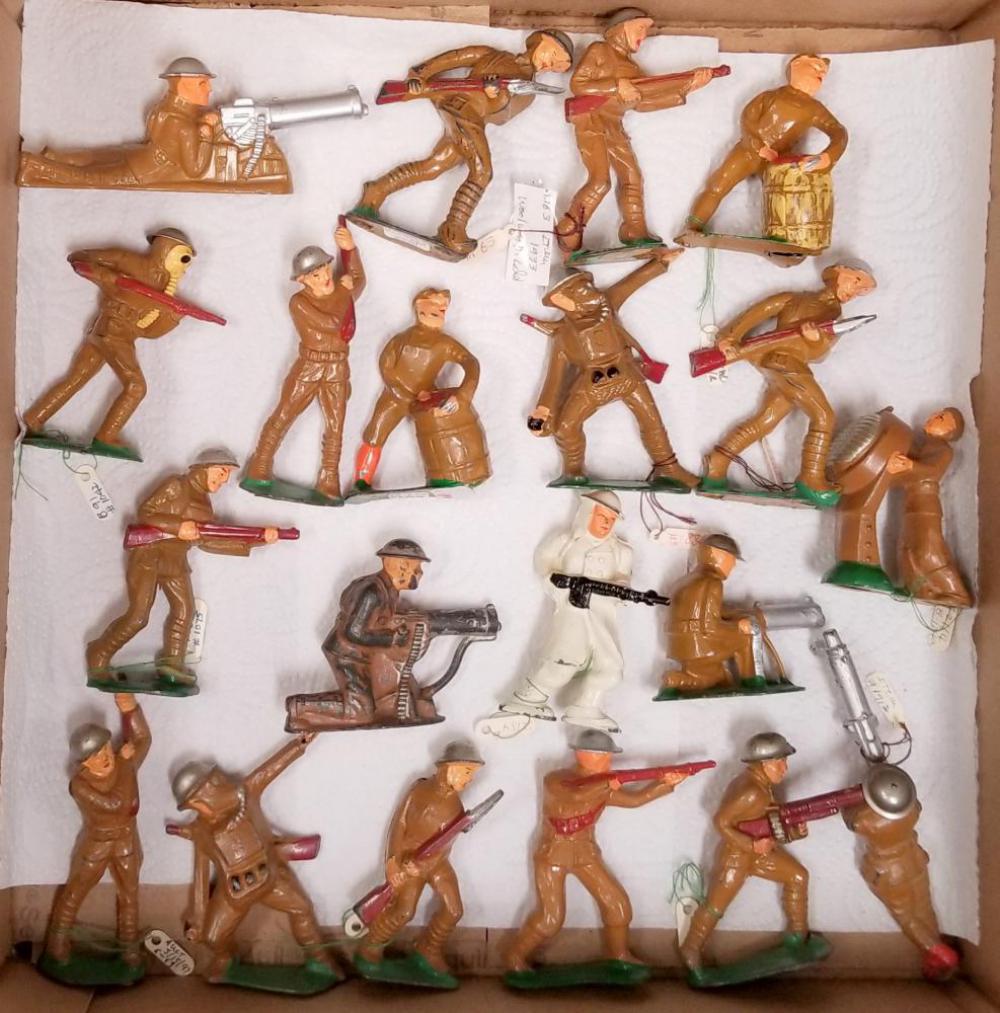 (20) Barclay & Manoil Dimestore Soldiers: Great lot of Barclay & Manoil Dimestore figures in various poses. Most in high grade condition, others with some paint loss, scuffing, etc. See images