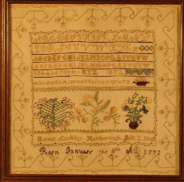 EARLY SAMPLER BY HARRIET COOLIDGE MARLBOROUGH