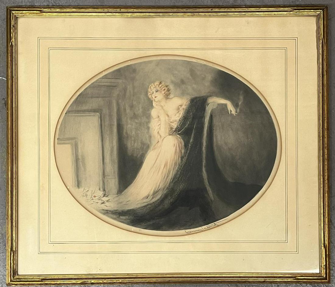 Louis Icart, Elegant with Cigarette Signed Etching (1 of 5)
