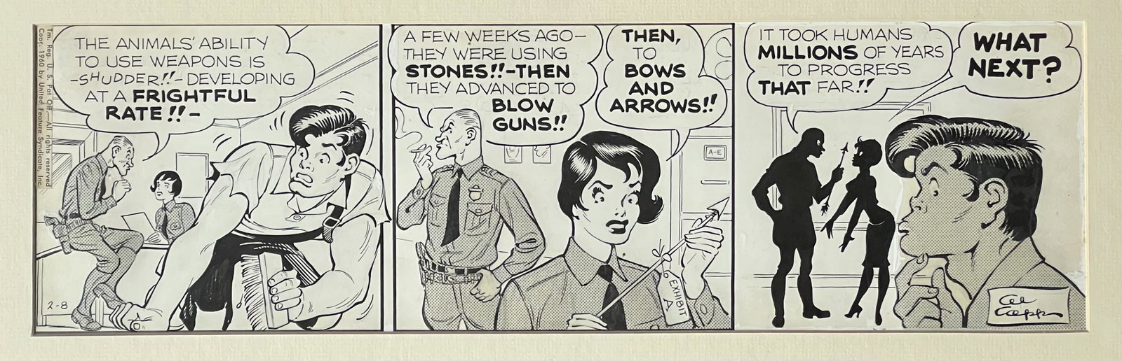 Al Capp Li'l Abner Daily Original Comic Art 1960: Dated February 8th 1960. Marked 1960 by United Feature Syndicate, Inc. Artwork measures approximately 18.5" by 5.5" .