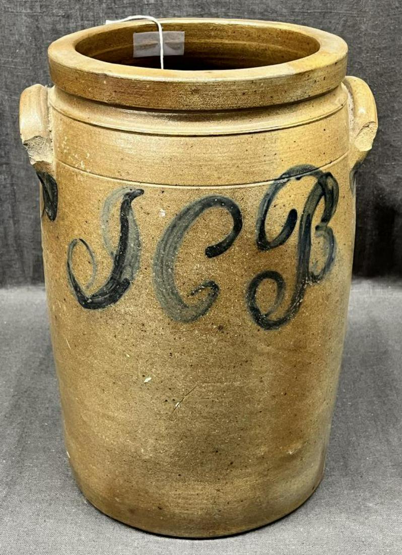 Unusual 3 Gallon Stoneware Jar w/ Cobalt Design (1 of 7)