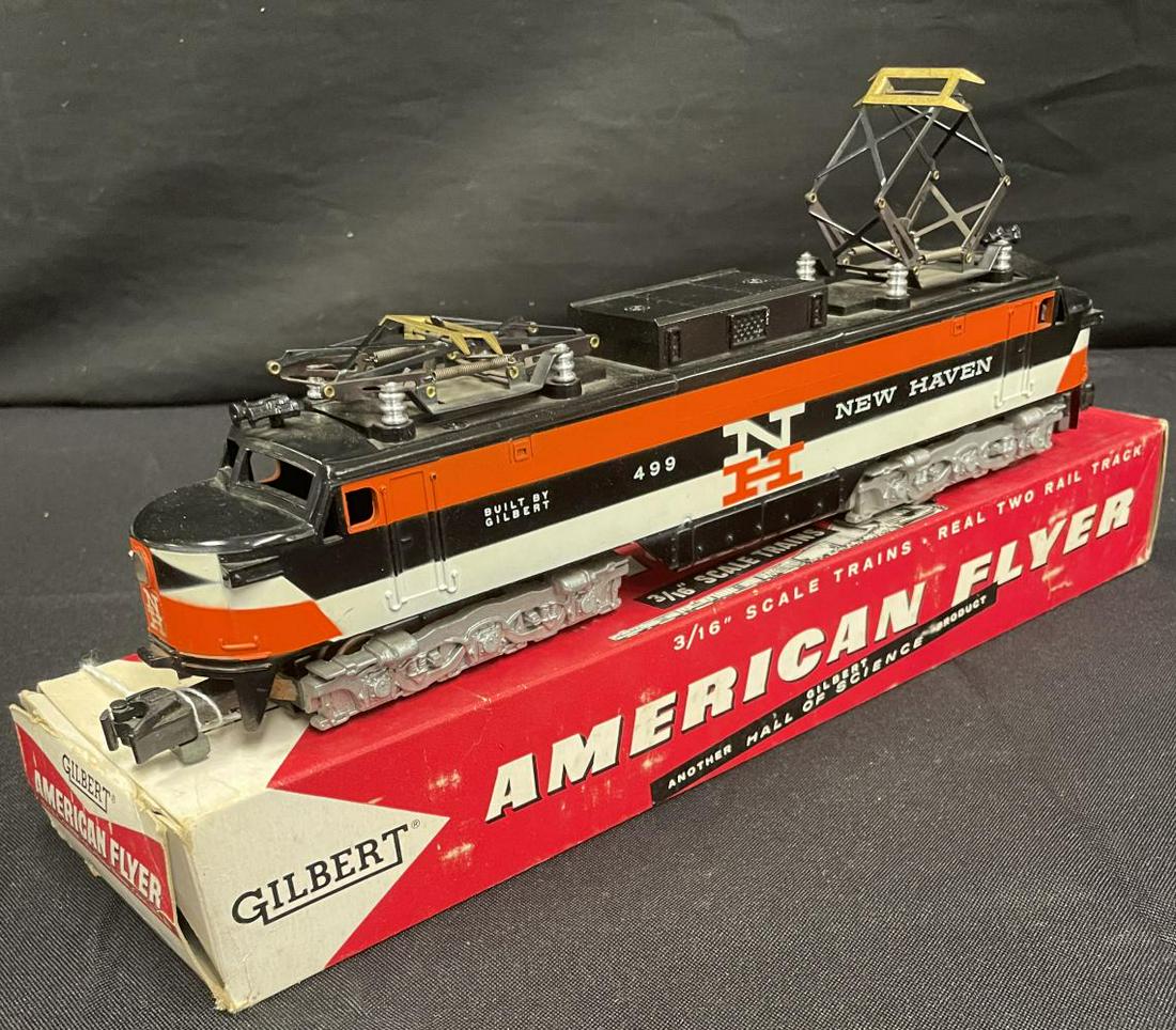Boxed 1957 American Flyer 499 NH EP5 Electric: S Gauge. Clean and intact with original nose stickers. It shows light use with nice 1957 box.