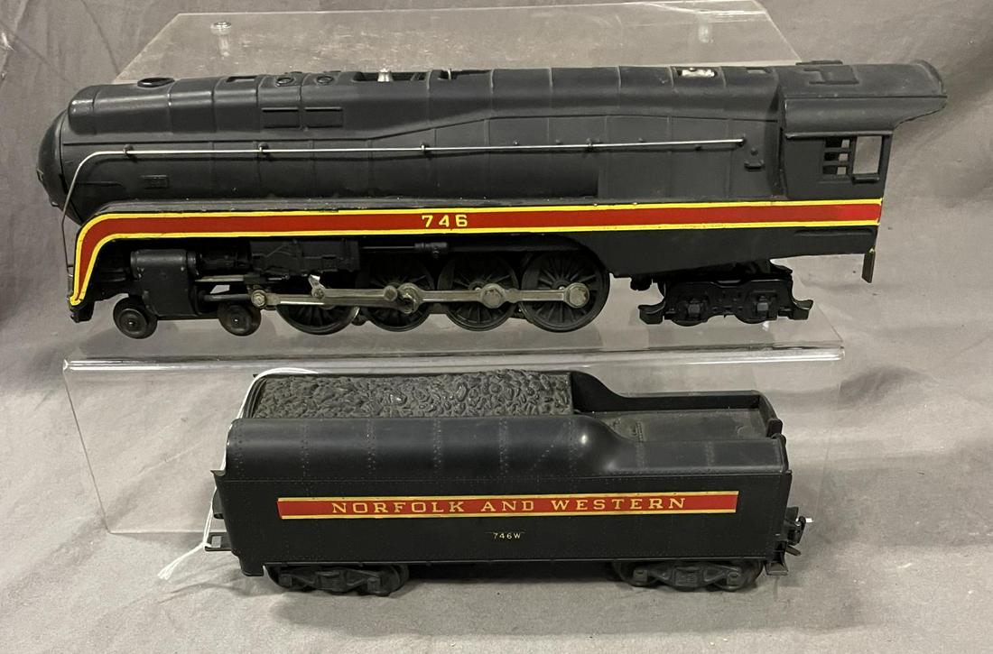 Lionel 746 N&W J Northern: Nice unhandled patina with minor shelf dust; 746W SS tender. They show light use. From The Estate Collection Of Neil Padron.