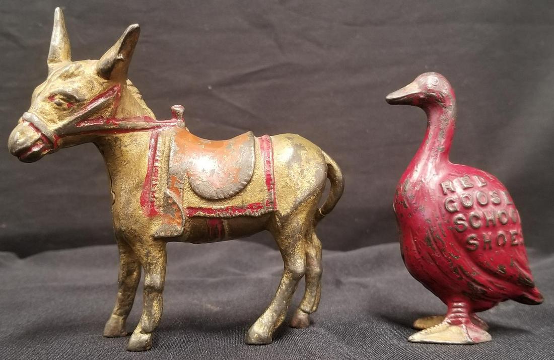 (2) Cast Iron Still Banks, Red Goose & Donkey (1 of 2)