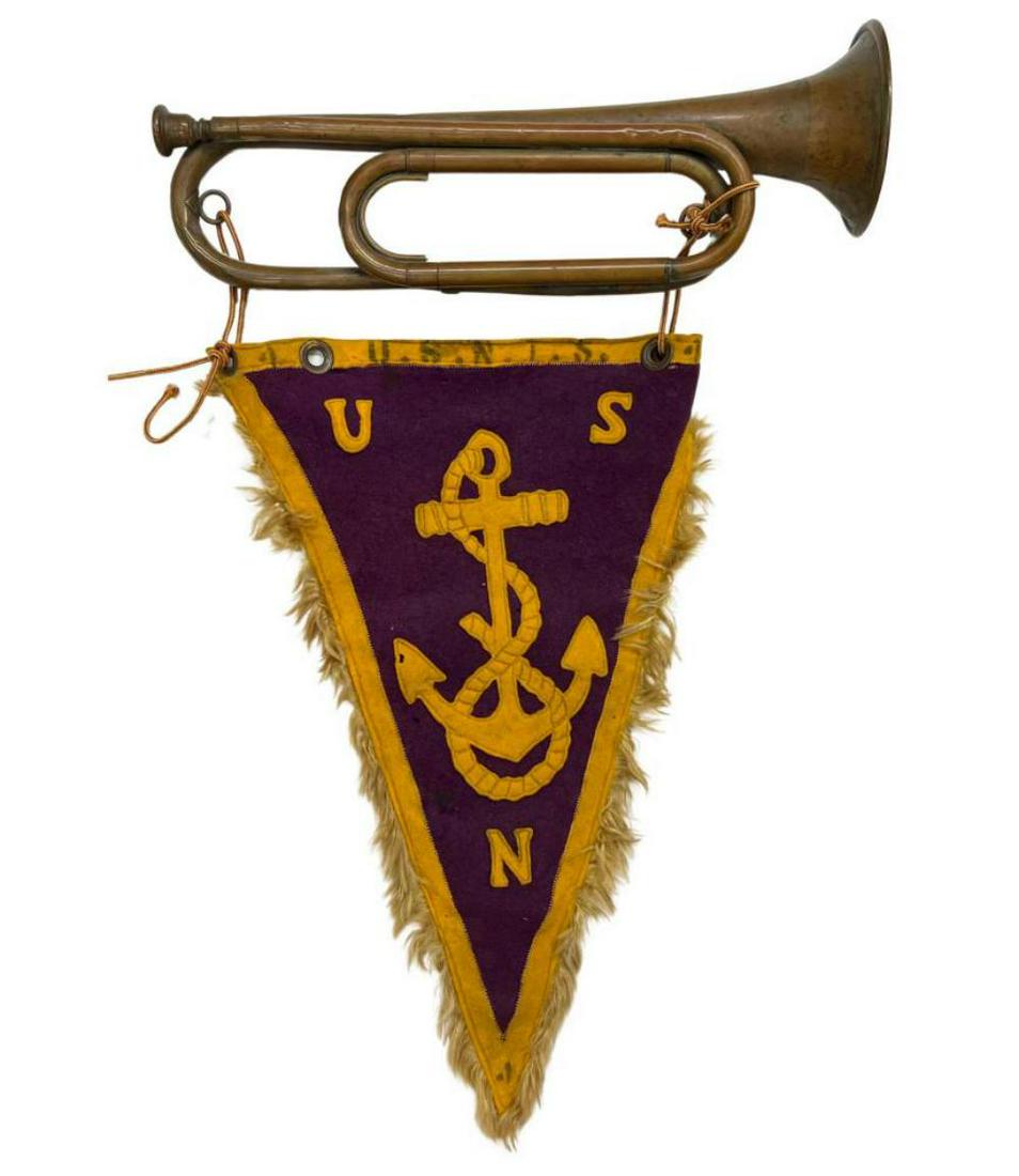 WWI U.S. Navy Bugle With Bugle School USN Pennant (1 of 5)