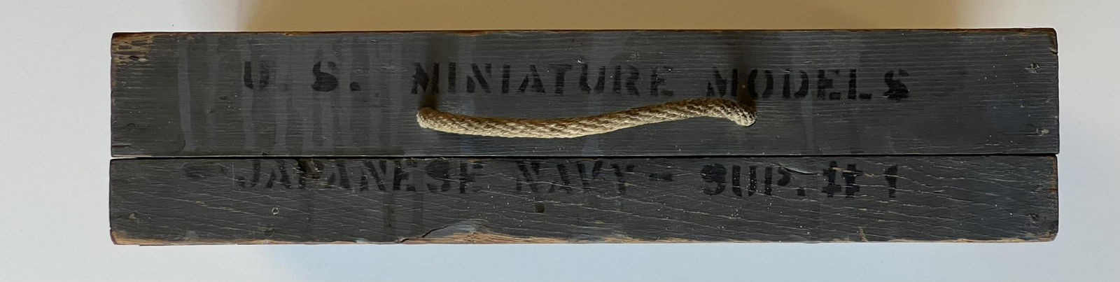 WWII Ship Recognition Models in Case- Japanese: WWII U.S. military miniature Japanese ship models for recognition in case. Case marked "U.S. Miniature Models Japanese Navy - Sup. #1. Case contains 5 models. Models range in size between approx 6 inc