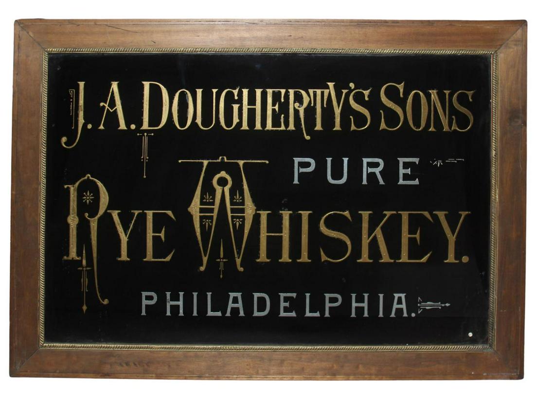 Fabulous Reverse Painted Glass Whiskey Sign (1 of 2)