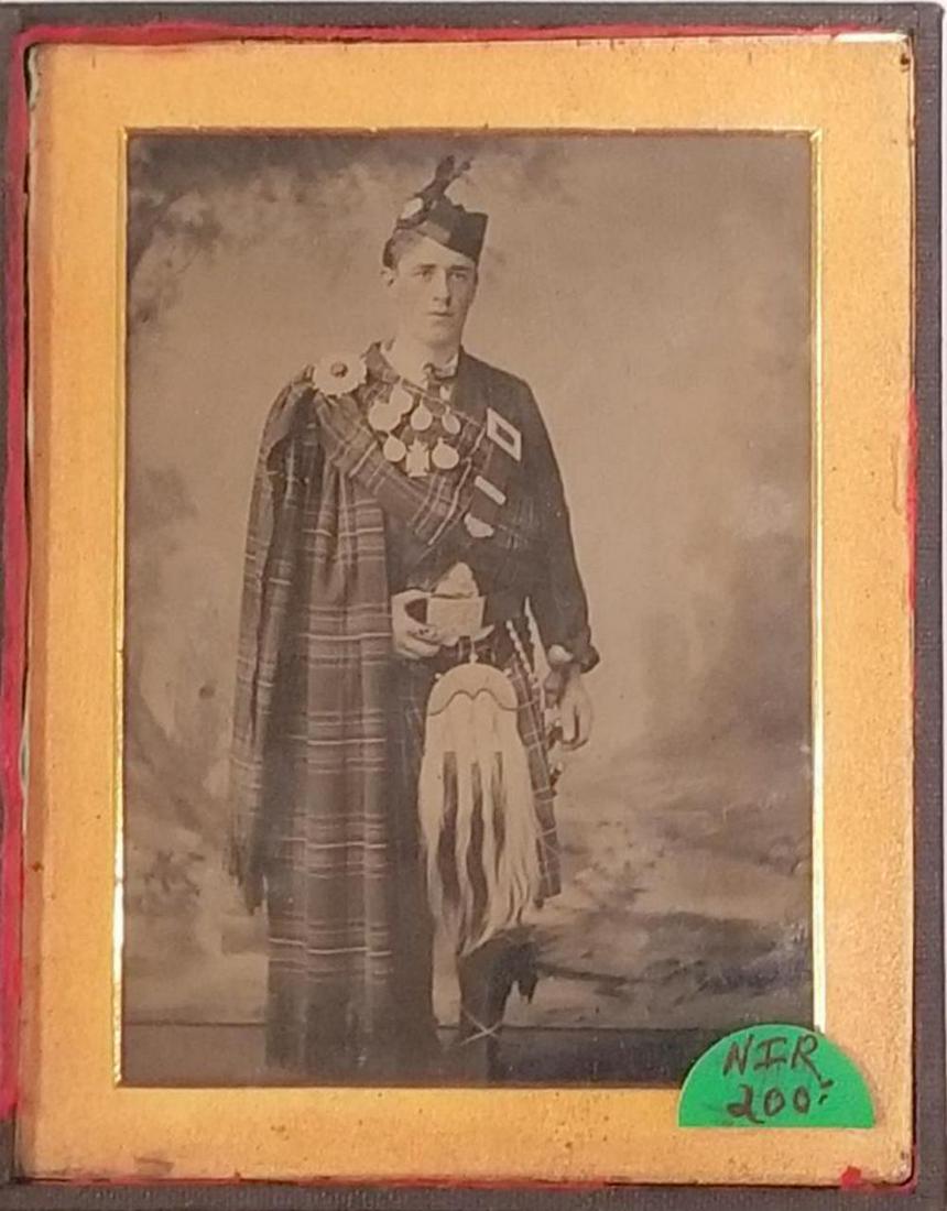 Tintype of a Scottish Man 1/4 Plate: 1/4 plate tintype of a scottish man in tartan.