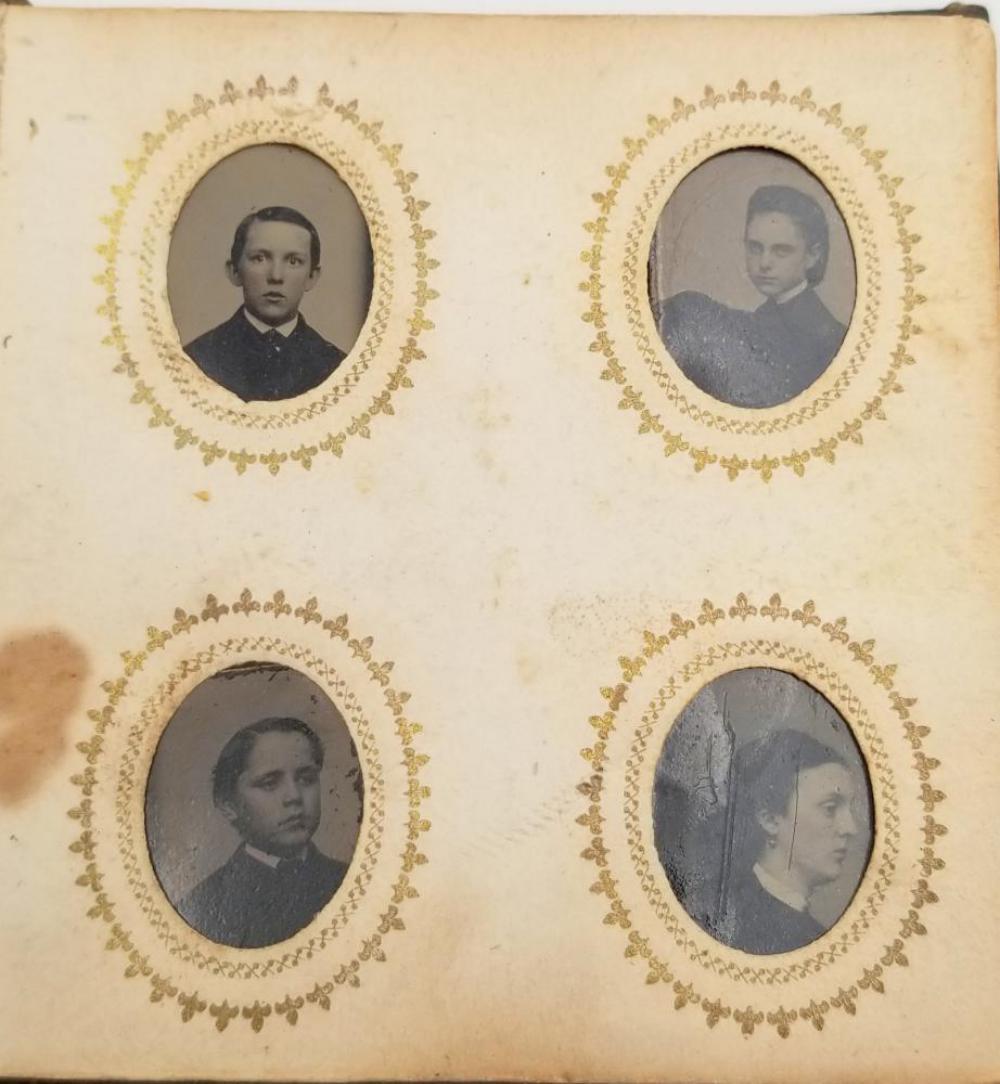 (2) Gem Tintype Albums: Lot of 2 gem tintype albums. One measures approx. 3 1/2 x 1 7/8 x 3/4 inches; other measures approx. 3 1/2 x 3 1/4 x 1.