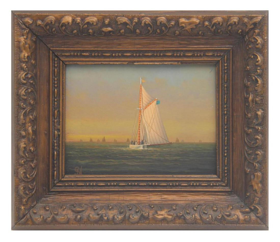 Small Oil on Board Sailboat Painting Artist Signed (1 of 3)