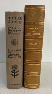 Arthur Rackham, Lot of (2) Illustrated Books: Includes Mother Goose London 1933 original cloth and Pollard. Romance of King Arthur. London 1917 1/2 leather. "From the Collection of Oscar Winner Christopher Plummer".