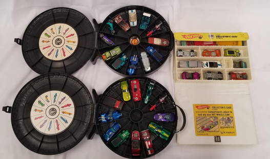 (35) Hot Wheels Redlines in Hot Wheels Cases: 35 Hot Wheels red lines cars in 2 tire Rally Cases, and a 12 car Collector's Case.