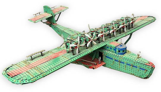 Marklin 1079 Giant Seaplane DO-X Construction Set: Commemorative construction set, made in 1991, featuring a replica of "Dornier DO-X" Giant Seaplane. Plane was constructed by the original owner over a 7 year period (1999-2005). Approx. 48" wingspan,